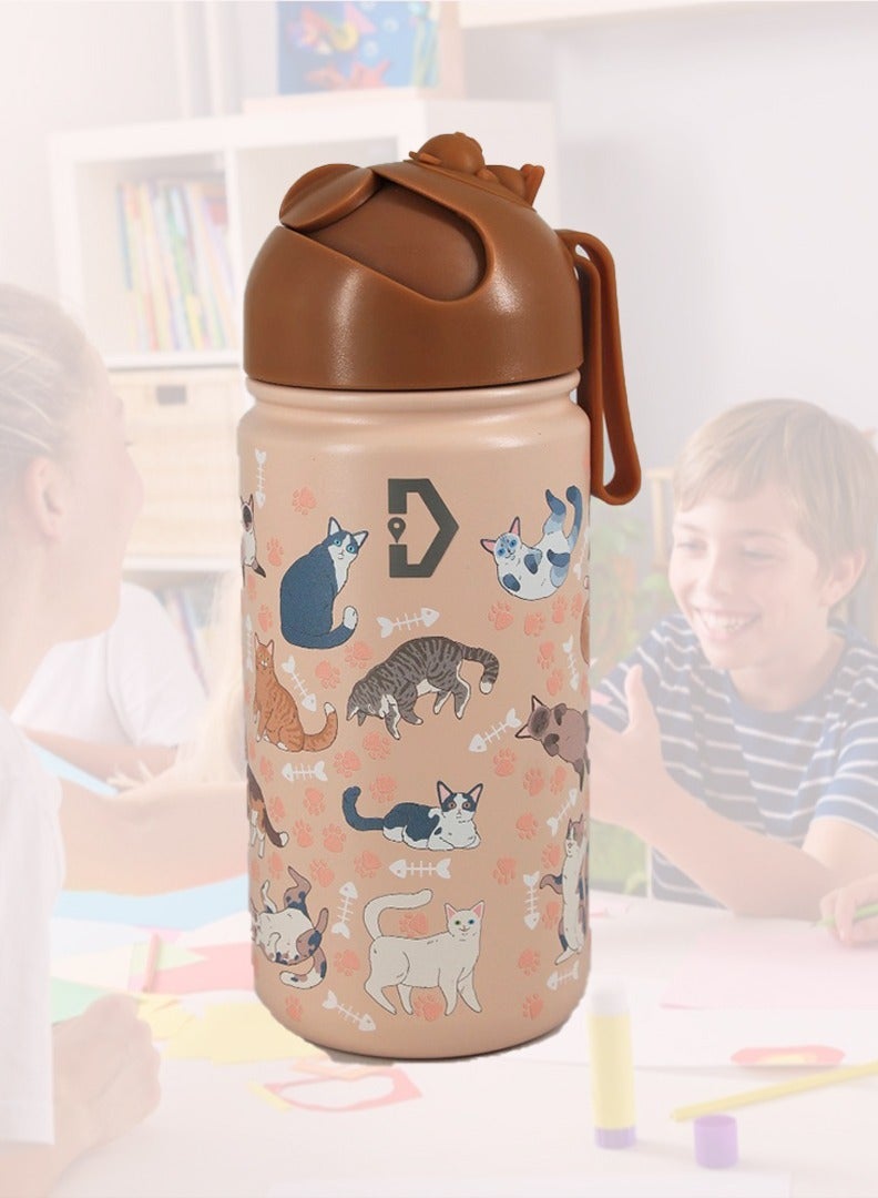 Delivus Kids Water Bottle Bpa Free 14 OZ with 2 Straws and Cleaning Set Children Double Wall Stainless Steel Drinking Bottles Thermos Insulation Flask ( Pink ) - Image 2