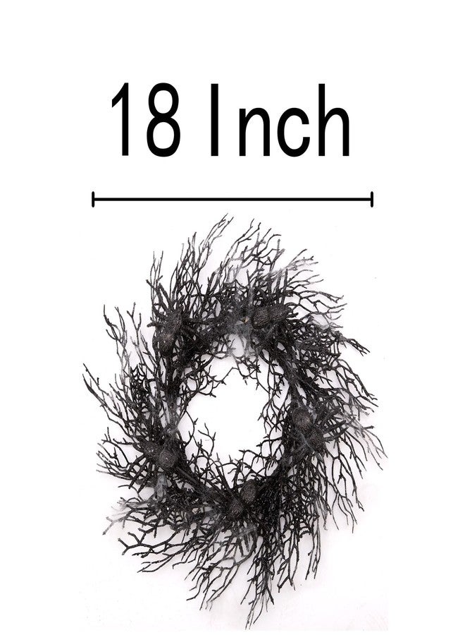 Skrantun 18 Inch Halloween Wreath Black Wreath with Spiders and Webs Door Wreath with Halloween Decorations for Halloween Party and Holiday Decorations - Image 2