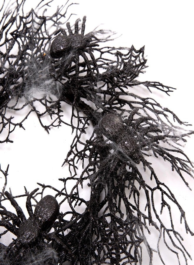 Skrantun 18 Inch Halloween Wreath Black Wreath with Spiders and Webs Door Wreath with Halloween Decorations for Halloween Party and Holiday Decorations - Image 4