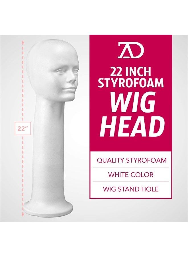 Adolfo Designs - 22'' Inch Styrofoam Wig Head Mannequins Manikin Stand, Style, Model & Display Women's Wigs, Hats & Hairpieces - Extra Large, by Adolfo Designs - Image 1