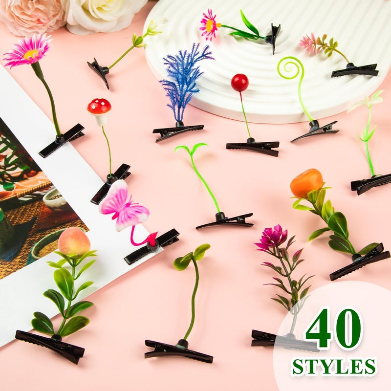 KFPPLXQ Sprout Clips Mixed Style Plant Hairpins Little Grass Sprouts Rave Clips 50 Pcs Mushroom Clip on Sprout Gift for Women Girls Kids School - Image 2