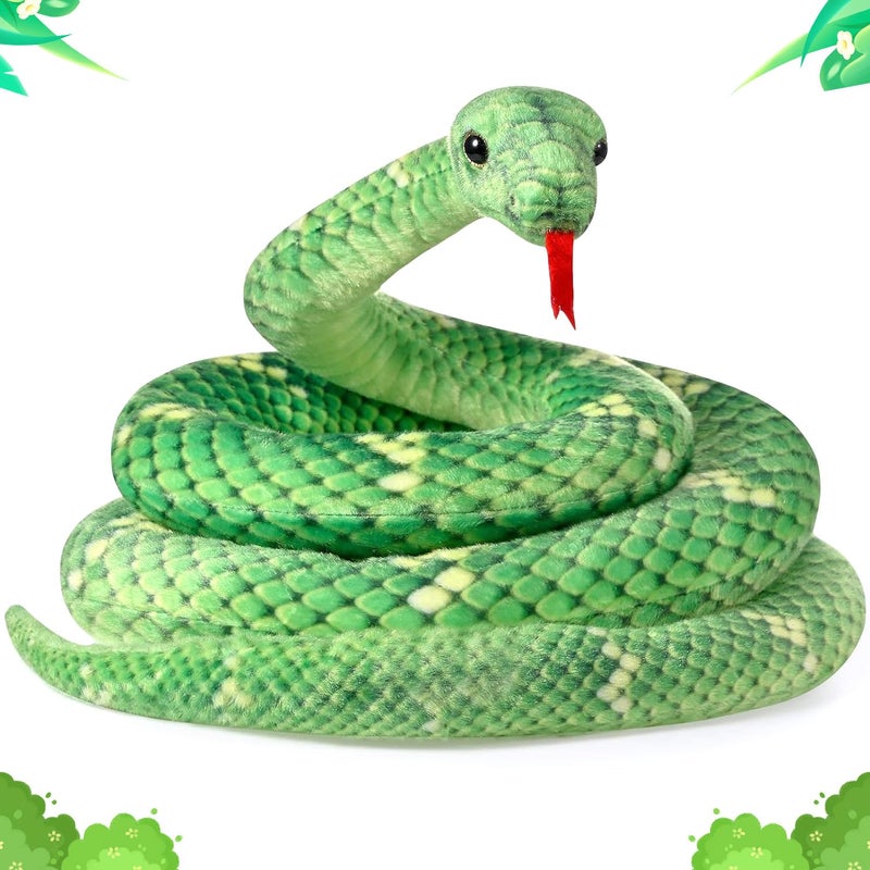 Rakuto 32 Inches Snake Stuffed Animal Boa Constrictor Snake Plush Toy Cool Boa Constrictor Pluhies Gift Realistic Python Props for Kids Party Favor Green - Image 3