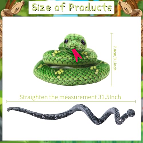 Rakuto 32 Inches Snake Stuffed Animal Boa Constrictor Snake Plush Toy Cool Boa Constrictor Pluhies Gift Realistic Python Props for Kids Party Favor Green - Image 5