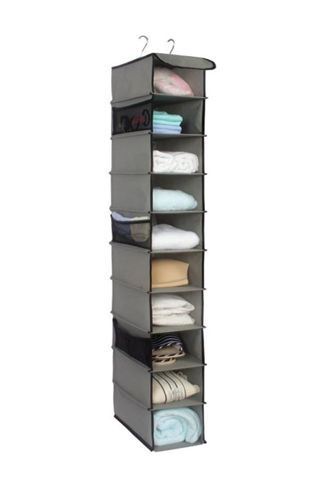 AMERTEER 10-Section Hanging Shoe Organizer – Space-Saving Fabric Closet Shelves for Shoes, Bags & Accessories - Image 1