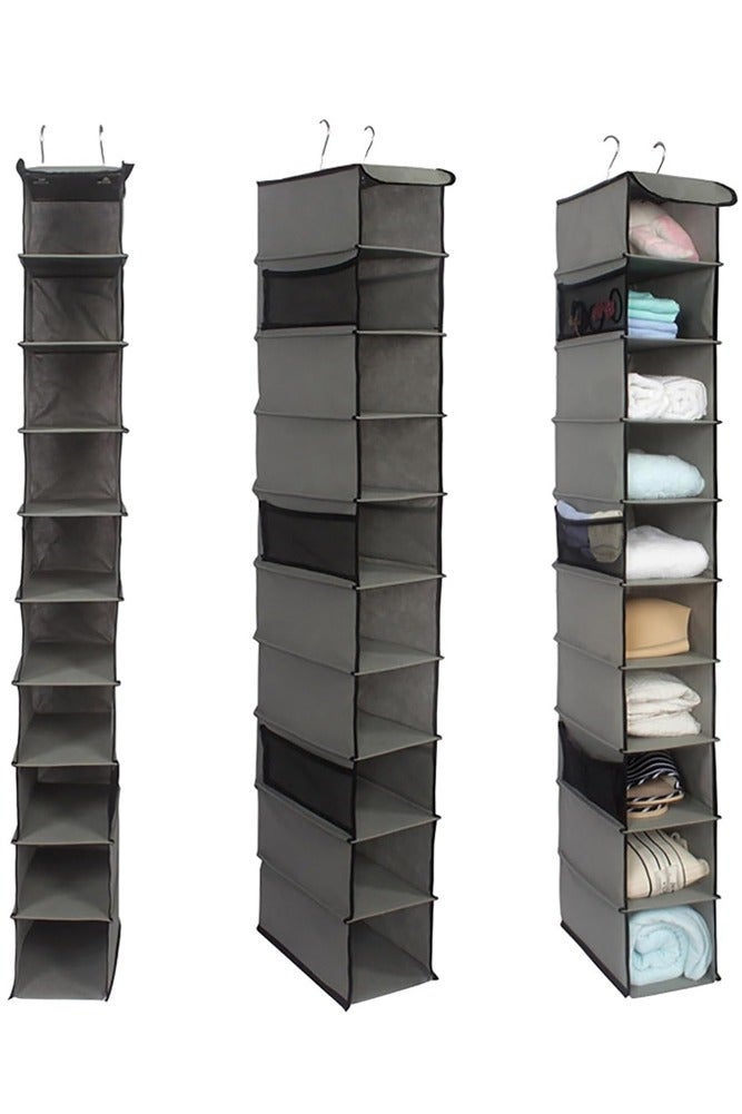 AMERTEER 10-Section Hanging Shoe Organizer – Space-Saving Fabric Closet Shelves for Shoes, Bags & Accessories - Image 3