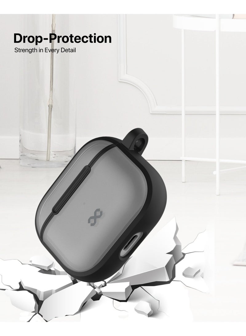 INFINYTY AirPods 4 Frosted Silicone Case – Vizo Series (Black), Matte Finish, Shockproof Protection, 1.5m Drop-tested, Scratch-Resistant, Lightweight, Precision Fit, Wireless Charging Compatible, Includes Metal Hook - Image 3