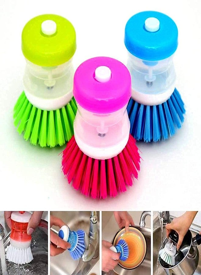 NILHARI Multipurpose Cleaning Brush with Dispenser, Scrubbing Bristles,Dish/washbasin/Utensils/Cutlery Washing and Cleaning Brush with Liquid Soap Holder and Dispenser Multicolor (Pack of 2) - Image 2