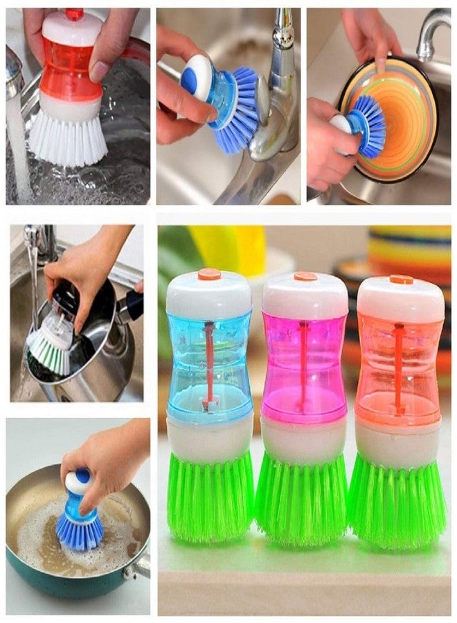 NILHARI Multipurpose Cleaning Brush with Dispenser, Scrubbing Bristles,Dish/washbasin/Utensils/Cutlery Washing and Cleaning Brush with Liquid Soap Holder and Dispenser Multicolor (Pack of 2) - Image 5