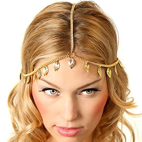 Jovono Boho Hair Chain Gold Leaf Head Chain Headpiece Tassel Greek Costume Hair Accessories for Women and Girls - Image 1