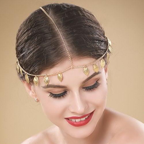 Jovono Boho Hair Chain Gold Leaf Head Chain Headpiece Tassel Greek Costume Hair Accessories for Women and Girls - Image 3