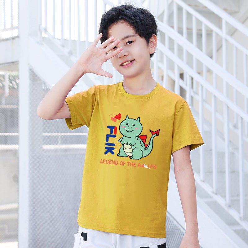 Children's Short-Sleeved Cotton T-Shirt Boys and Girls Tops Breathable Round Neck Printed Summer Half-Sleeved Suitable for Small and Medium-Sized Kidsren - Image 1