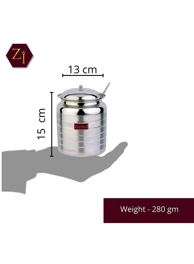 ZESTILO Stainless Steel Oil/Ghee pot with spoon/Ghee Jar/Oil Container/oil dispenser 1 litre Platinum Finish (1100 ML) - Image 4