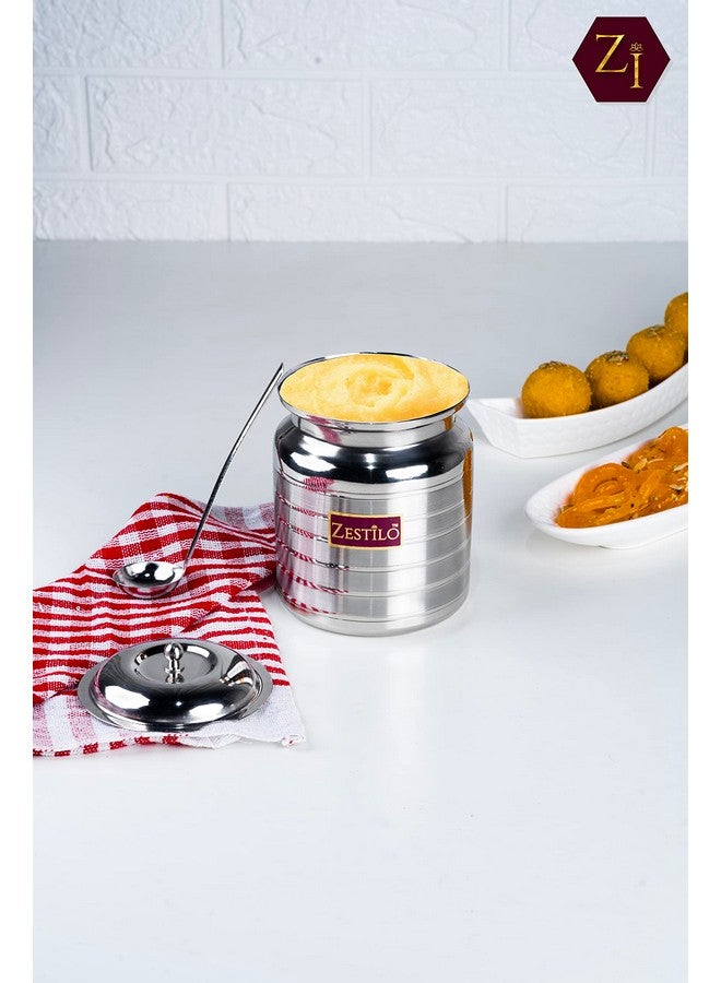 ZESTILO Stainless Steel Oil/Ghee pot with spoon/Ghee Jar/Oil Container/oil dispenser 1 litre Platinum Finish (1100 ML) - Image 5