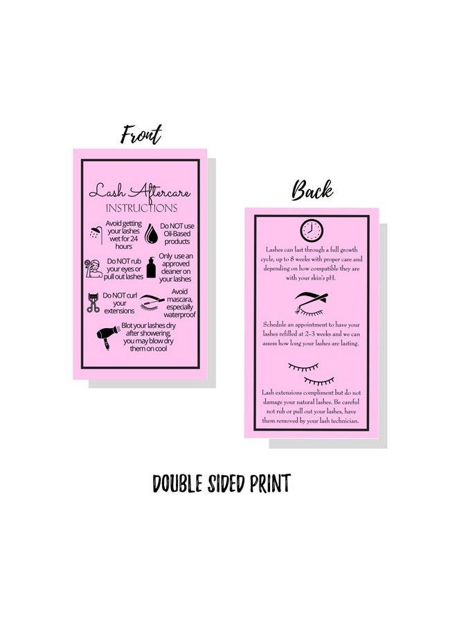 Boutique Marketing LLC - Lash Extension Aftercare Instructions Cards | Package Of 250 | Double Sided Size 2X3.5" Inches After Care (23 Week Fillers) | Bubblegum Pink With Eyelash Extension Aftercare Pictures - Image 1