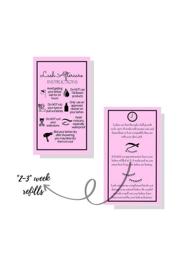 Boutique Marketing LLC - Lash Extension Aftercare Instructions Cards | Package Of 250 | Double Sided Size 2X3.5" Inches After Care (23 Week Fillers) | Bubblegum Pink With Eyelash Extension Aftercare Pictures - Image 1