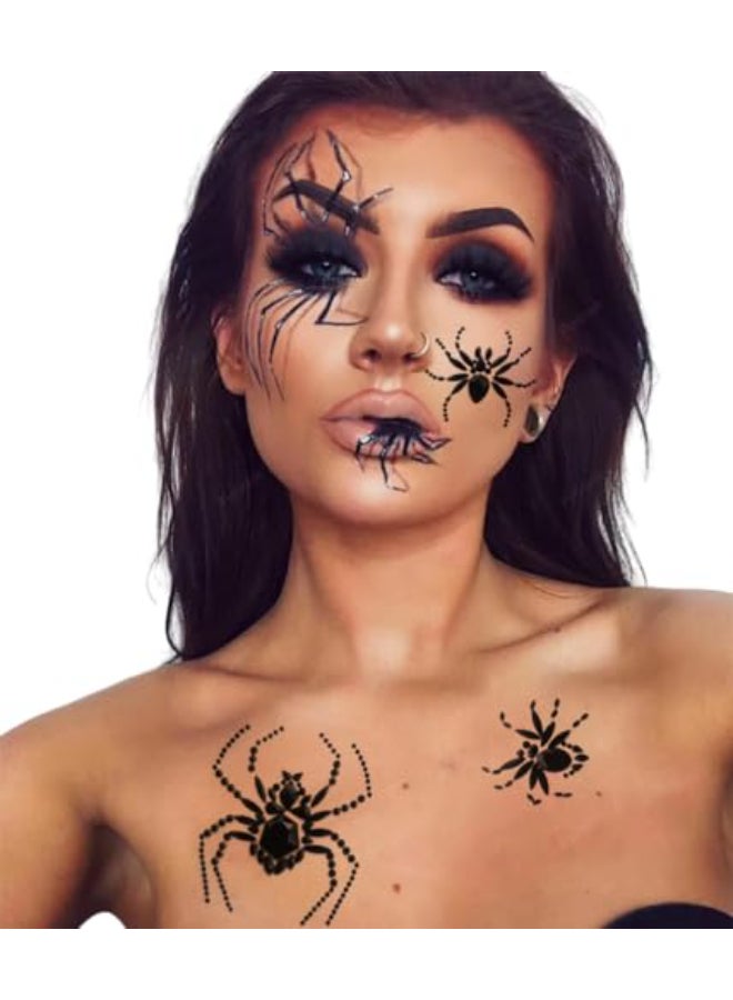Furimuk Spider Face Jewels Gems Tattoos for Halloween Makeup Spider Web Crystal Rhinestone Temporary Stickers Body Face Jewels Stick on Halloween Festival Rave Party Dressup - Image 3