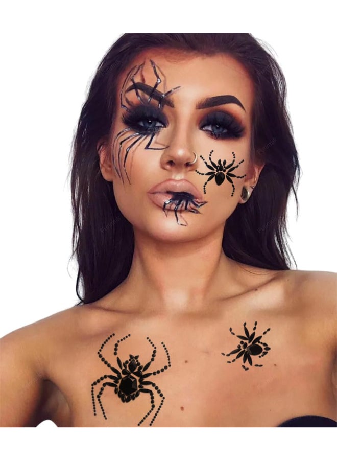 Furimuk Spider Face Jewels Gems Tattoos for Halloween Makeup Spider Web Crystal Rhinestone Temporary Stickers Body Face Jewels Stick on Halloween Festival Rave Party Dressup - Image 4