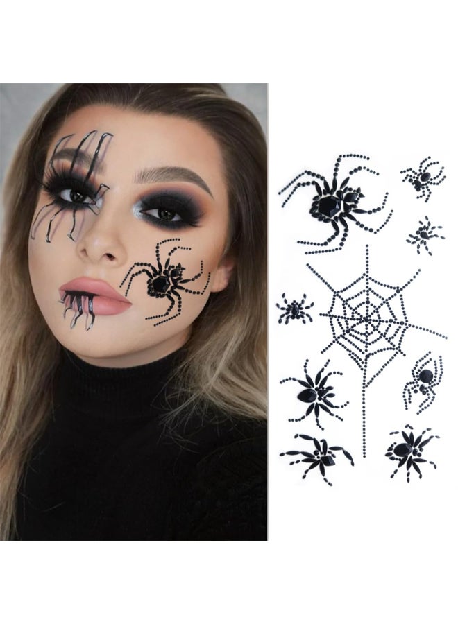 Furimuk Spider Face Jewels Gems Tattoos for Halloween Makeup Spider Web Crystal Rhinestone Temporary Stickers Body Face Jewels Stick on Halloween Festival Rave Party Dressup - Image 2