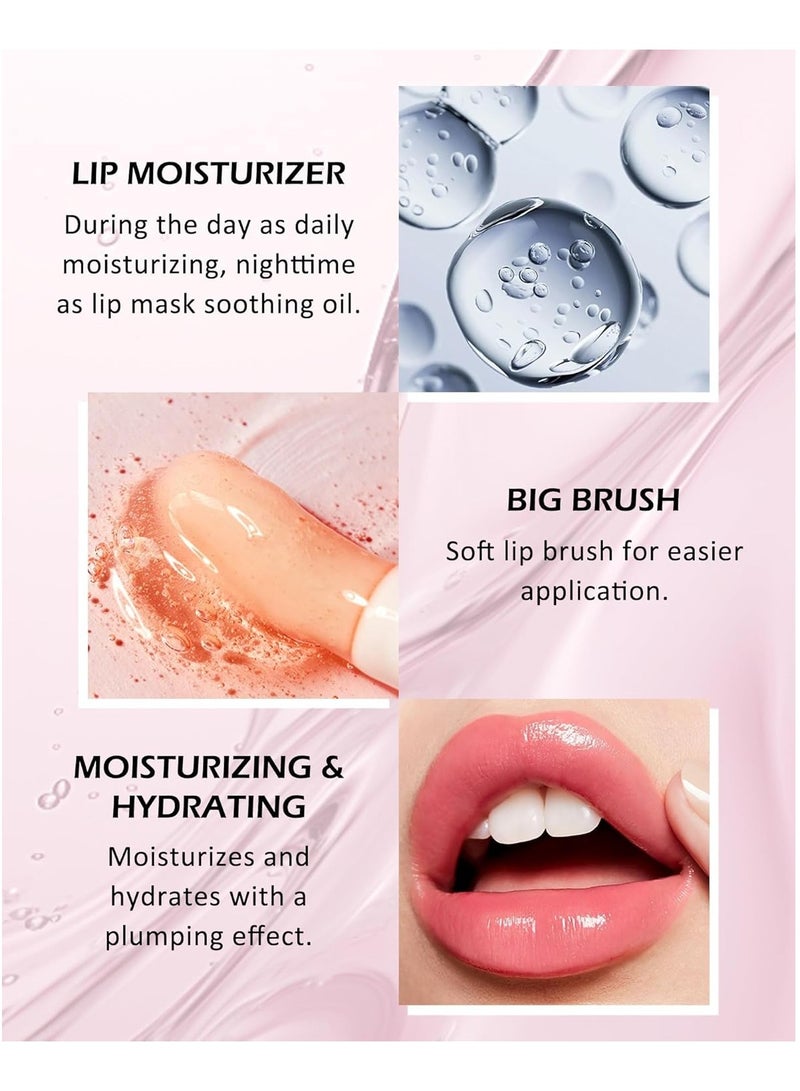 Hydrating Lip Oil Set - 3 Color Reviver Lip Glow Oils with Tinted Gloss and Plumping Formula - Flavored Fruit Lip Stain Oil with Big Brush Head - Moisturizing Lip Glaze for Women - Image 5