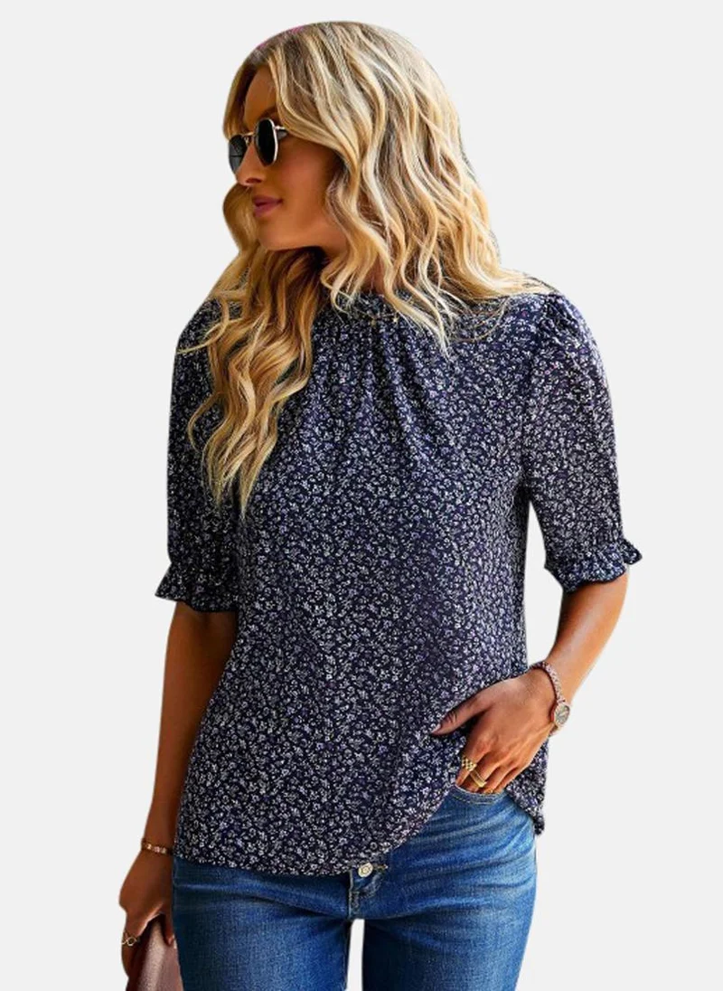 يونيكي Black High Neck Printed Top