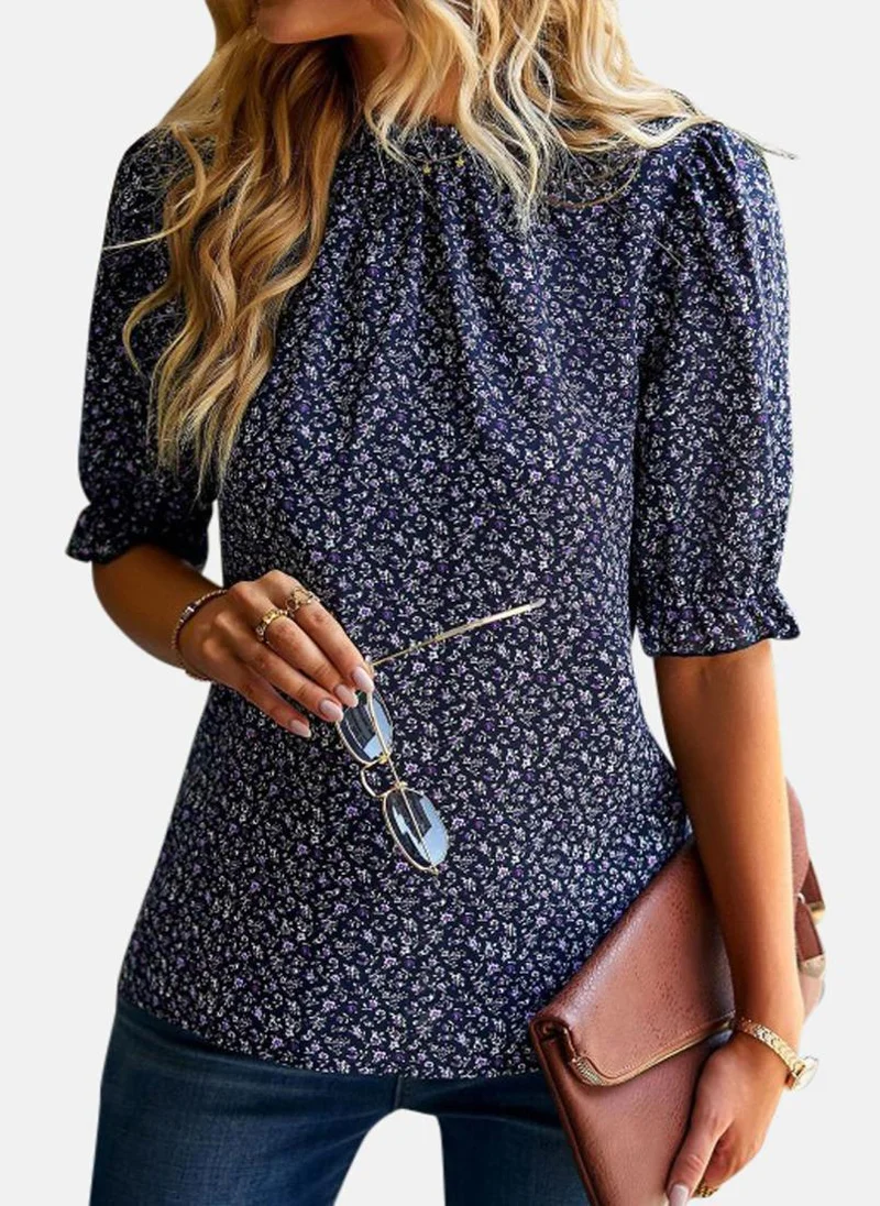 يونيكي Black High Neck Printed Top