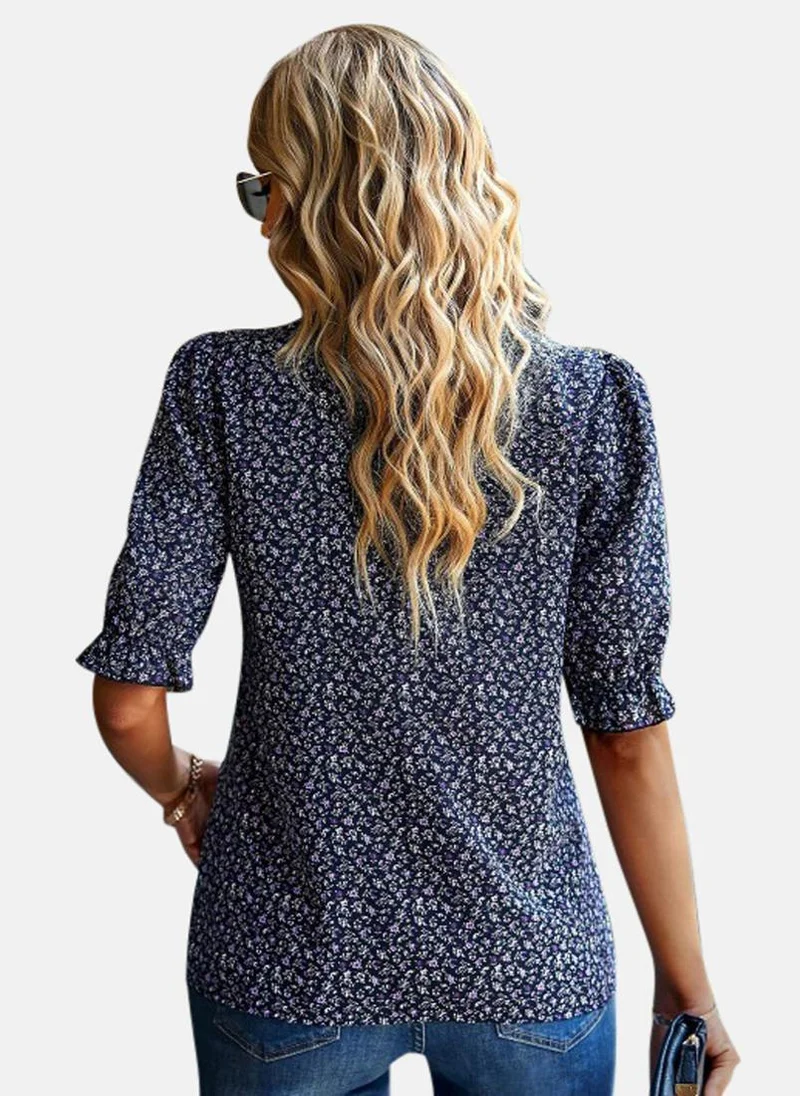 يونيكي Black High Neck Printed Top