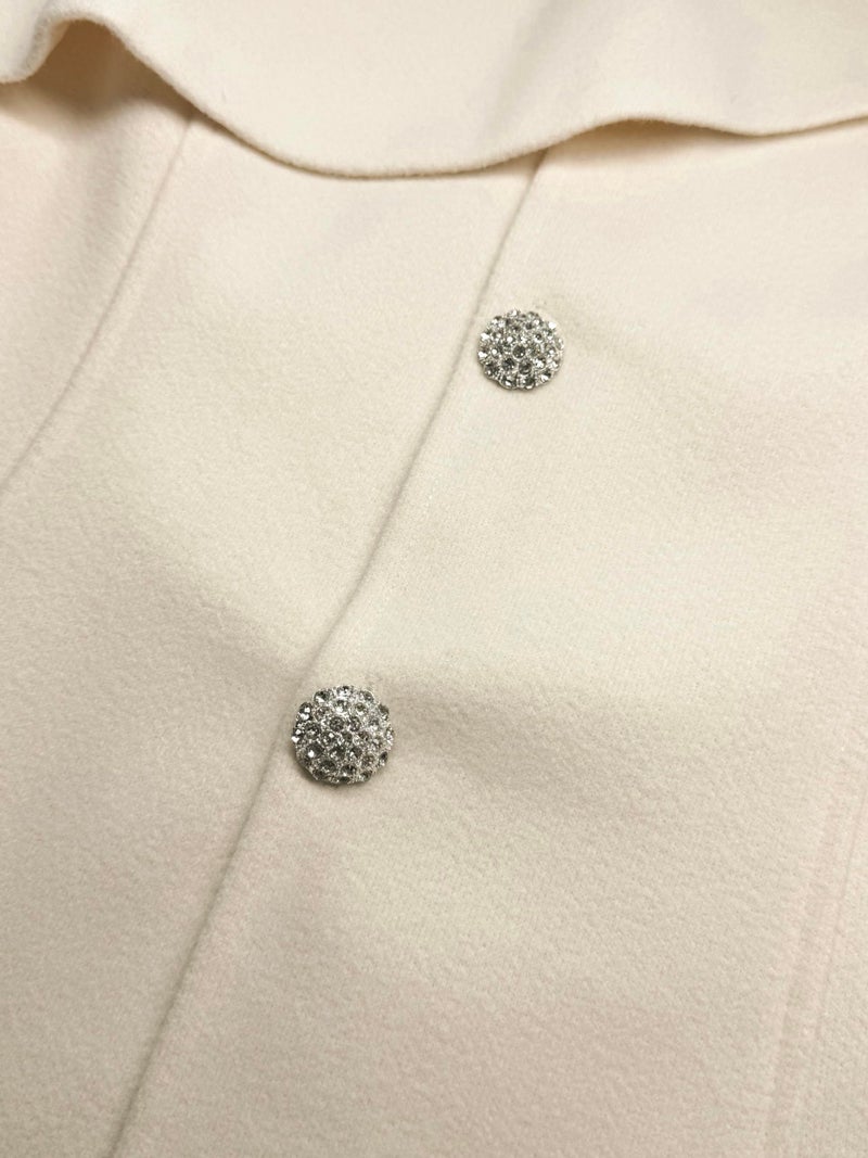 XNC Women's Fitted Crewneck Long Sleeve White Plain Front Button Pullover Coat 2025 Spring Winter Fashion Inelastic Outfits - Image 4