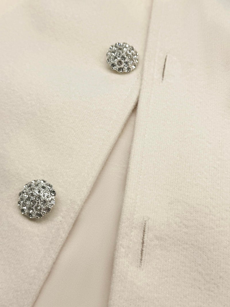 XNC Women's Fitted Crewneck Long Sleeve White Plain Front Button Pullover Coat 2025 Spring Winter Fashion Inelastic Outfits - Image 5