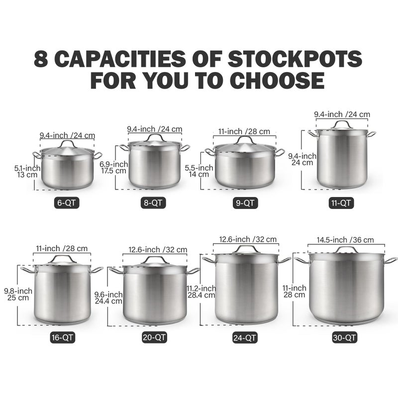 Cooks Standard قدور الطهي القياسية من الفولاذ المقاوم للصدأ، 8 لتر وعاء مرق احترافي مع غطاء، فضي - Image 2
