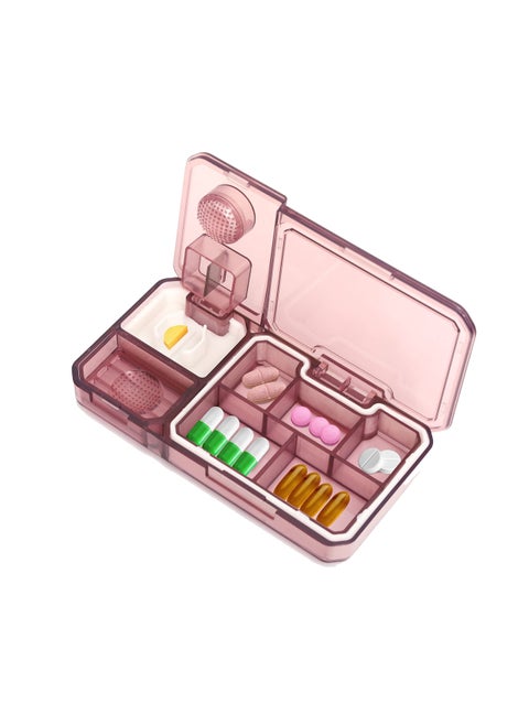 Pill Cutter, 3 in 1 Multi-Functional Lightweight Red Aesthetic Pill Organizer with Pill Cutter for Small or Large Pills, Crushes Pills, Vitamins, Tablets, for Easy Pill Management (1 Pack)