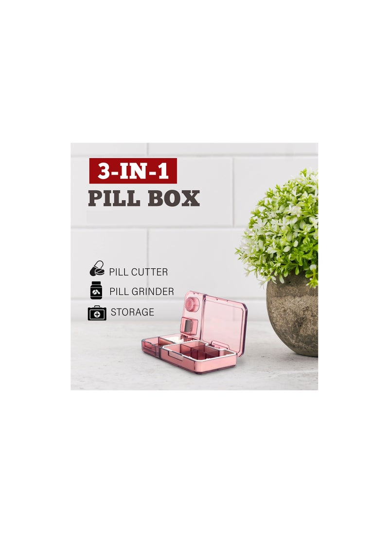 SYOSI - Pill Cutter, 3 in 1 Multi-Functional Lightweight Red Aesthetic Pill Organizer with Pill Cutter for Small or Large Pills, Crushes Pills, Vitamins, Tablets, for Easy Pill Management (1 Pack) - Image 1