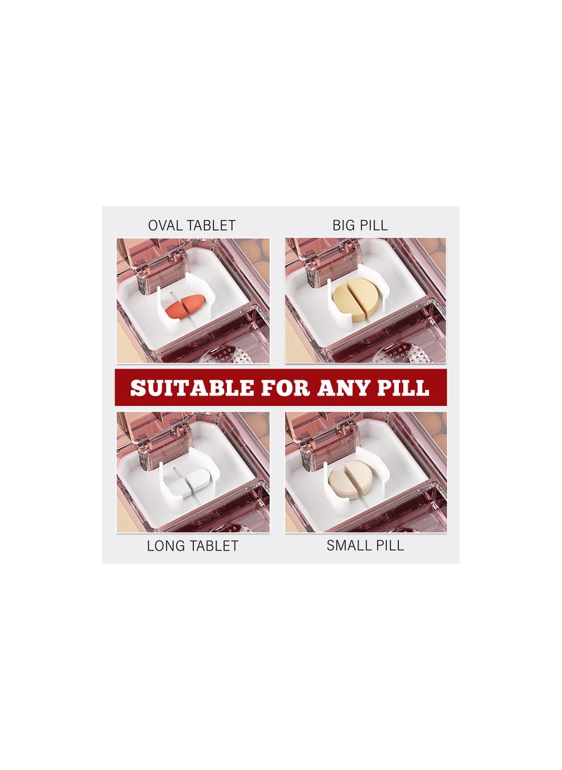 SYOSI - Pill Cutter, 3 in 1 Multi-Functional Lightweight Red Aesthetic Pill Organizer with Pill Cutter for Small or Large Pills, Crushes Pills, Vitamins, Tablets, for Easy Pill Management (1 Pack) - Image 1