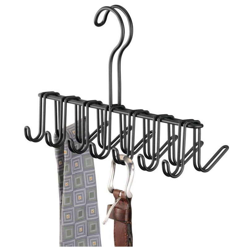 INDIAN DECOR INDIAN DECOR 318933 Classic Metal 14Hook Horizontal Closet Organizer Rack for Ties Belts Hats Purses Towels Jackets Handbags 1025 x 375 x 675 Matte Black - Image 2