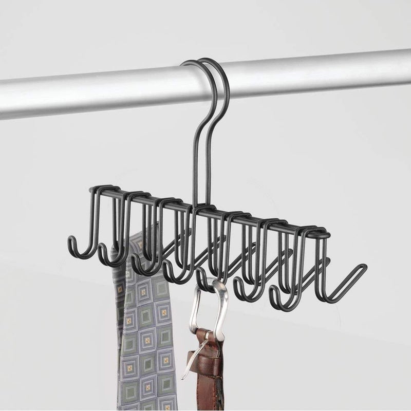 INDIAN DECOR INDIAN DECOR 318933 Classic Metal 14Hook Horizontal Closet Organizer Rack for Ties Belts Hats Purses Towels Jackets Handbags 1025 x 375 x 675 Matte Black - Image 4