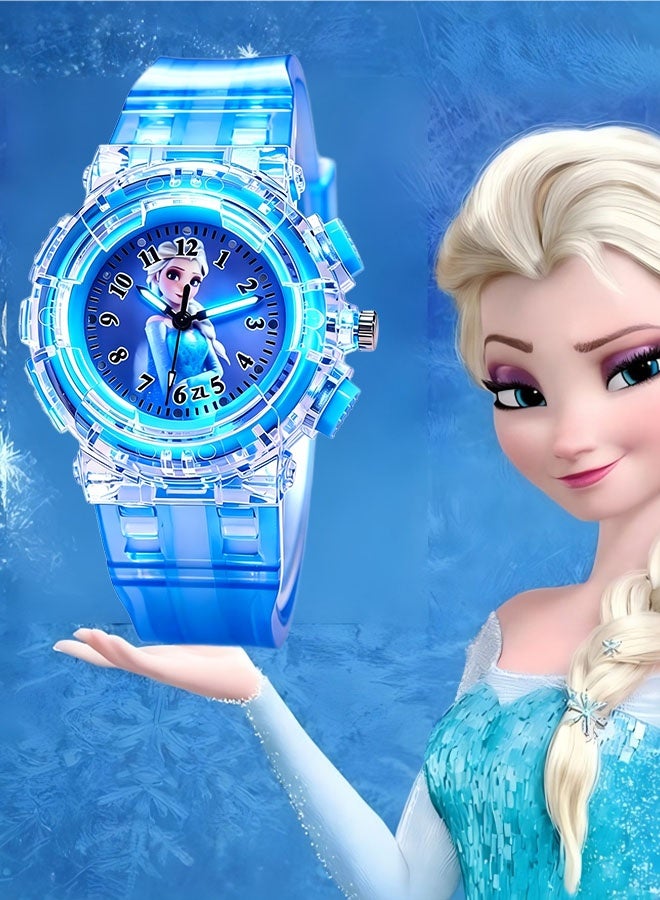 Disney Frozen Elsa girls' watch, children's cartoon digital watch, children's colorful glowing cartoon quartz watch (with box) - Image 2
