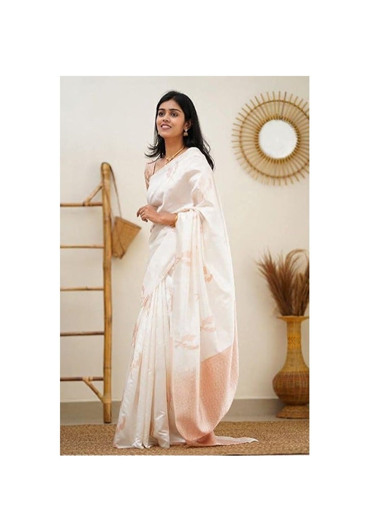 Accessorize Kingdom Women's Banarasi Soft Silk Saree With Unstitched Blouse Piece  - Image 4