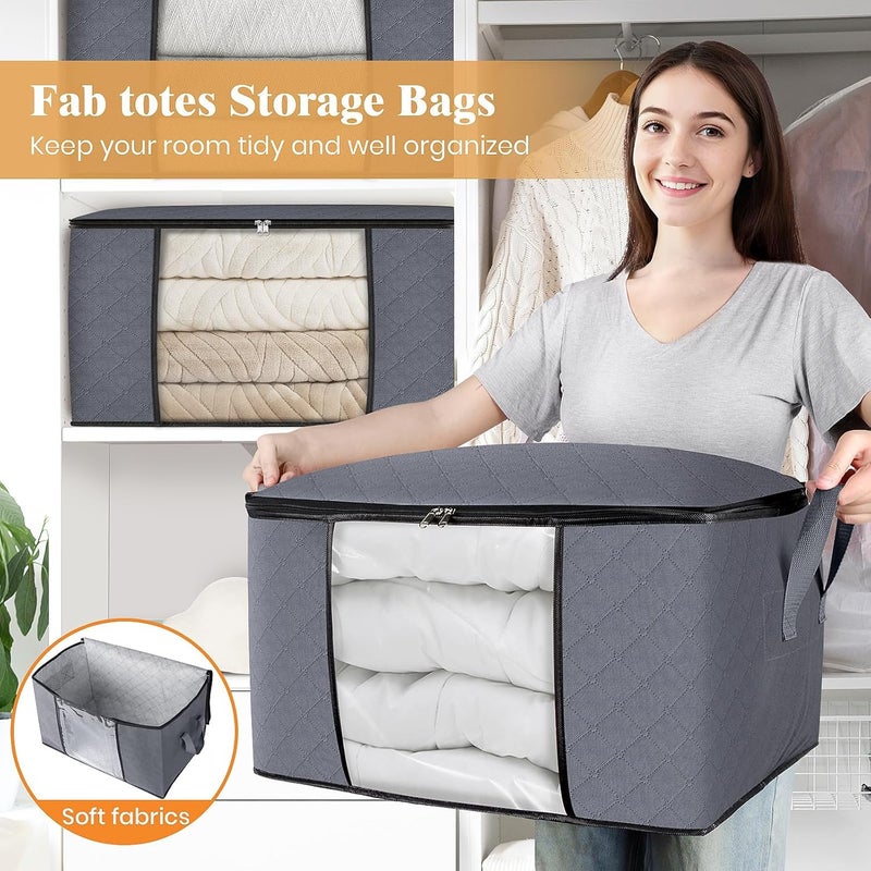Fab totes 6Pack Clothes Storage Foldable Blanket Storage Bags Storage Containers for Organizing Bedroom Closet Clothing Comforter Sweater Organization and Storage with Lids and Handle Grey - Image 5
