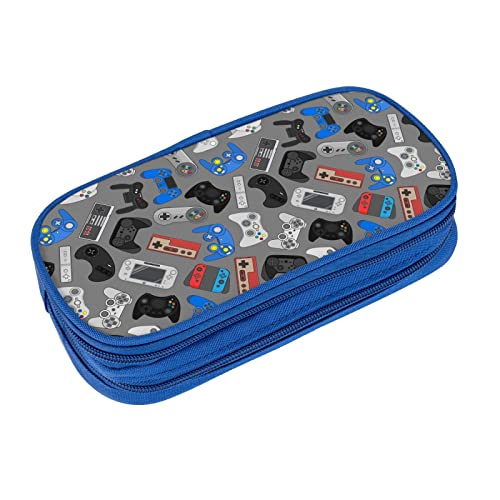 Perinsto Video Game Controller Background Pencil Case Big Capacity Multi Compartment Stationery Box Pencil Pouch Holder Desk Organizer For School Office Home, Blue - Image 1