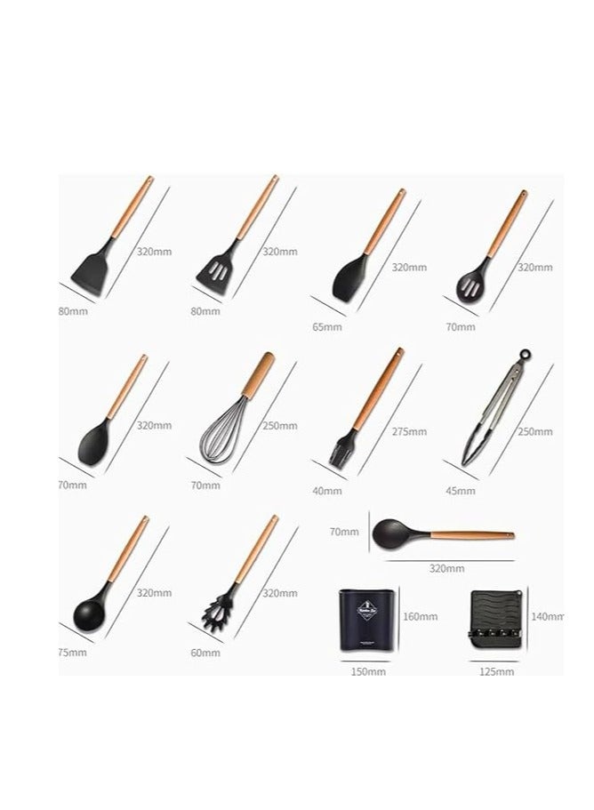 Silicone Cooking Utensils 13 Pieces- Long Wooden Handles, ( Pink ) - Image 2