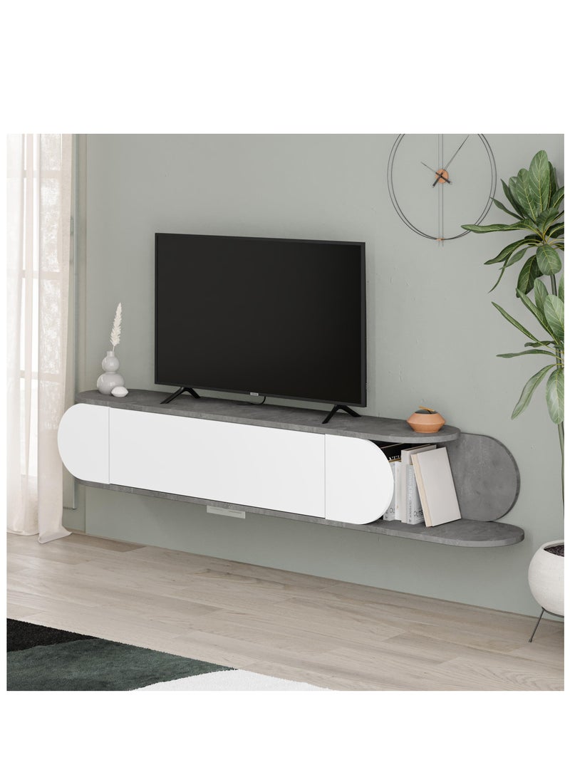 موراه حامل تلفزيون عائم عصري من موراه هوم تون، حتى 65 بوصة | بابان للتخزين | وحدة تلفزيون مع مساحتي تخزين | 180×29.6×30 سم | رمادي-أبيض عتيق - Image 2