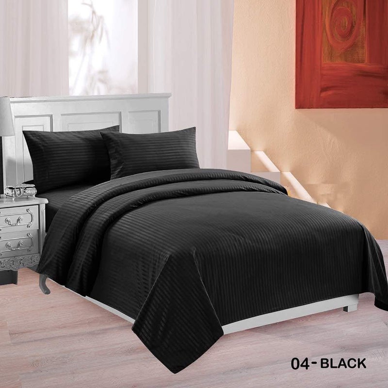 Lomezo 300 TC Cotton Satin Striped Double Queen Size Bedsheet with 2 Pillow Covers King Size Plain Premium Luxury Hotel Collection Solid Stripes - 90 x 100 (Black) - Image 3