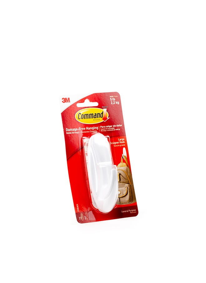 Command - Command 17083ES Designer Hook with strips, Large, Holds 2.2 Kg. each hook, white color. 1 hook and 2 strips/pack - Image 1