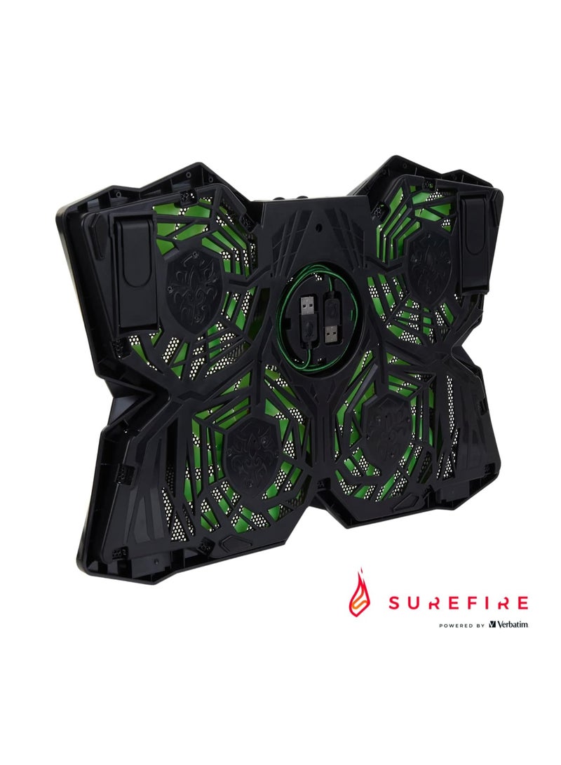 SureFire Bora Gaming Laptop Cooling Pad, Laptop Cooler 12-17 Inches, Notebook Fan Cooling Pads, Cooling Pad for Laptops up to 17 Inches, External Laptop Fan up to 1200 rpm, Max 26 dBA, Green - Image 1