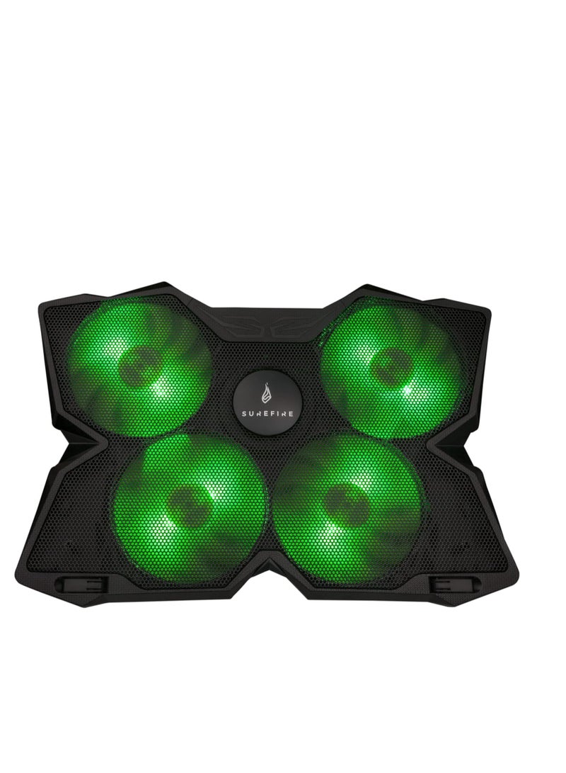 SureFire Bora Gaming Laptop Cooling Pad, Laptop Cooler 12-17 Inches, Notebook Fan Cooling Pads, Cooling Pad for Laptops up to 17 Inches, External Laptop Fan up to 1200 rpm, Max 26 dBA, Green - Image 3