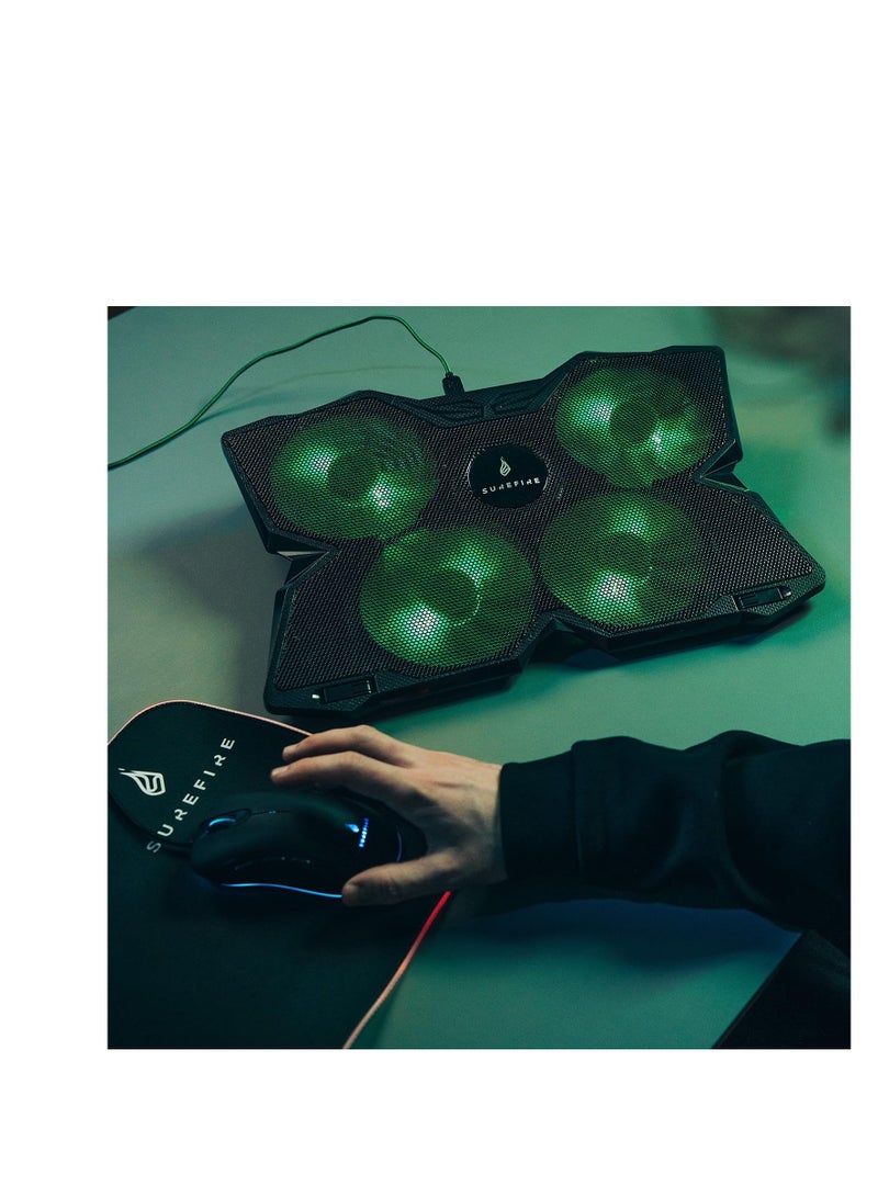 SureFire Bora Gaming Laptop Cooling Pad, Laptop Cooler 12-17 Inches, Notebook Fan Cooling Pads, Cooling Pad for Laptops up to 17 Inches, External Laptop Fan up to 1200 rpm, Max 26 dBA, Green - Image 5