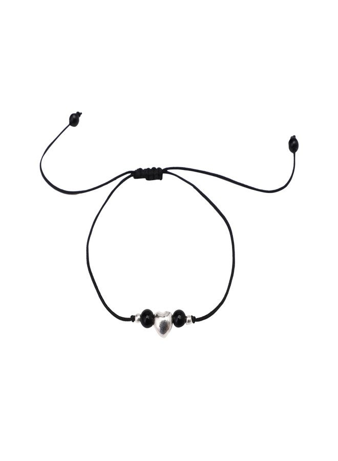 DHRUVS COLLECTION 925 Silver Black Thread Adjustable Anklet With Heart Ball For Women and Girls| Perfect Valentine Gift For Her - Single Piece - Image 1