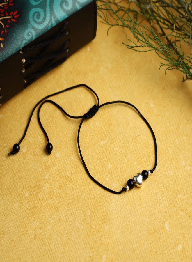 DHRUVS COLLECTION 925 Silver Black Thread Adjustable Anklet With Heart Ball For Women and Girls| Perfect Valentine Gift For Her - Single Piece - Image 3