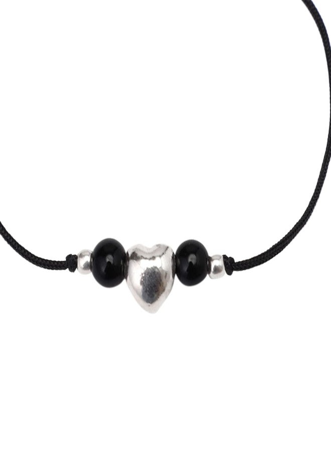 DHRUVS COLLECTION 925 Silver Black Thread Adjustable Anklet With Heart Ball For Women and Girls| Perfect Valentine Gift For Her - Single Piece - Image 2