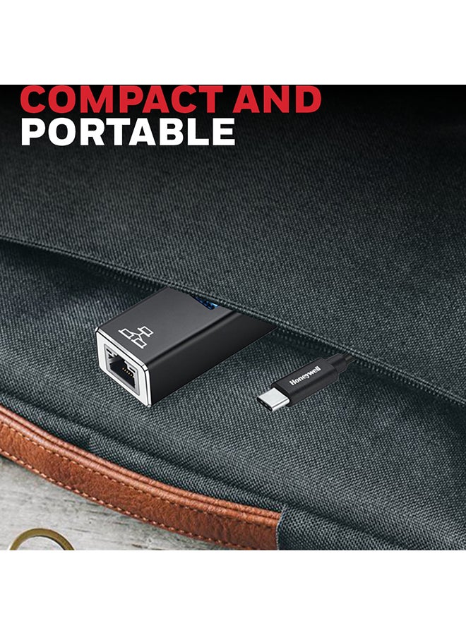 Honeywell 4In1 Type C 3.1 To Usb Hub 3.0 With Rj45 Gigabit Ethernet Adapter 3X3.0 Usb Ports Transfer Speed 5Gbps 1Gbps Bandwidth Compatible With All Type C Macbooks Laptops Pcs Tablets Black Black - Image 2