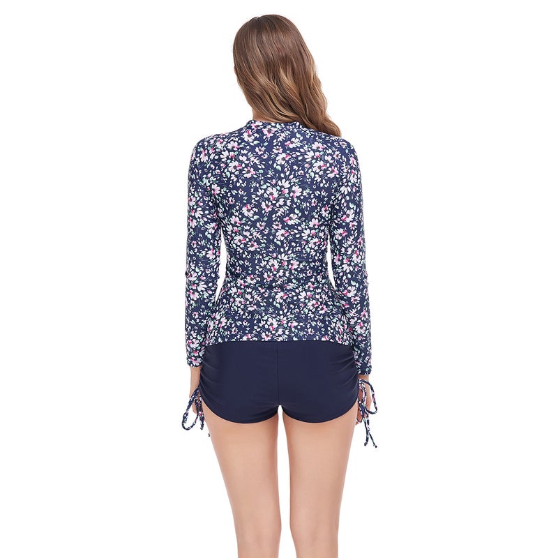 2023 new long-sleeved sunscreen swimsuit European and American high waist split surf suit cross-border bikini swimsuit female diving suit Floral color S - Image 2